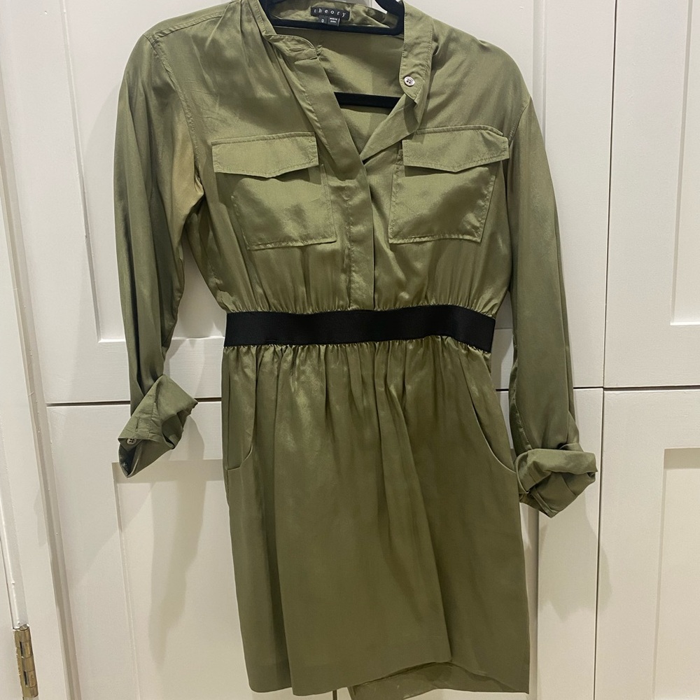 Theory Olive Long Sleeve Dress